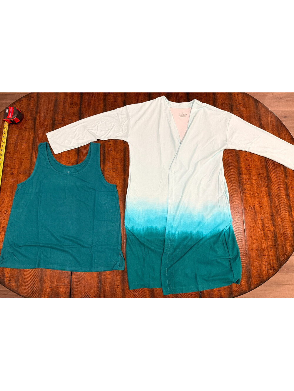 Cuddl Duds Seriously Soft Cardigan Tank Set Green Dip Ombre Large A630220